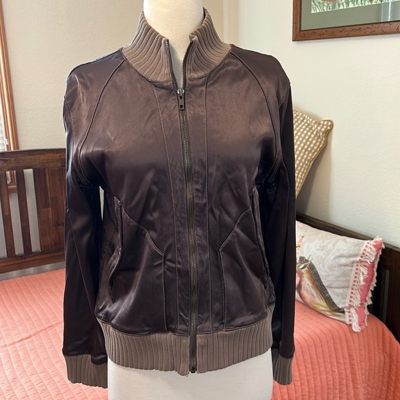 Joe’s Jeans Vintage Y2K Satin Aviation Bomber Brown Jacket size Large - Picture 2 of 16